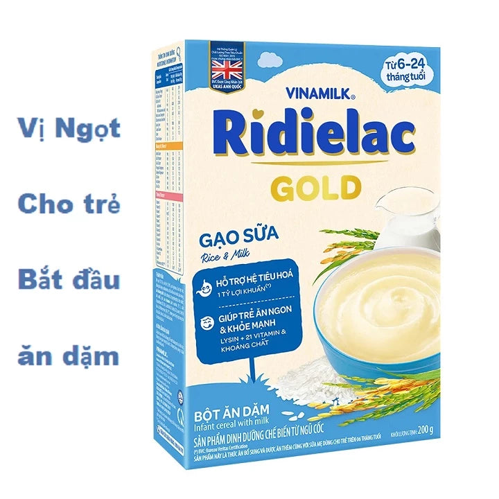 RIDIELAC Gold Vinamilk baby cereal powder with all flavors (200g paper box)