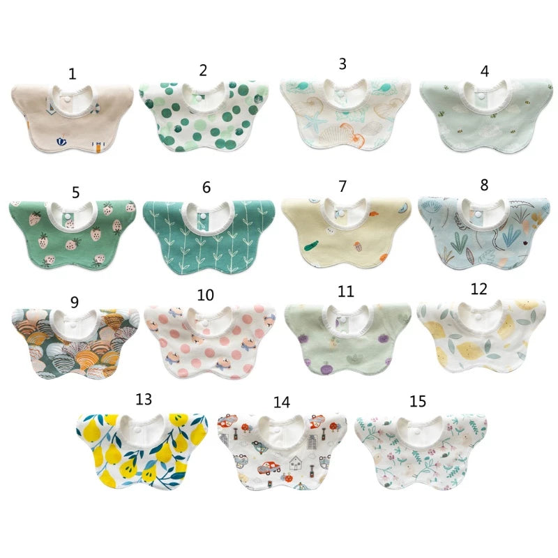 Baby Bib Round Petal Printed Cotton Saliva Towel 360 Degree Rotation Burp Cloth