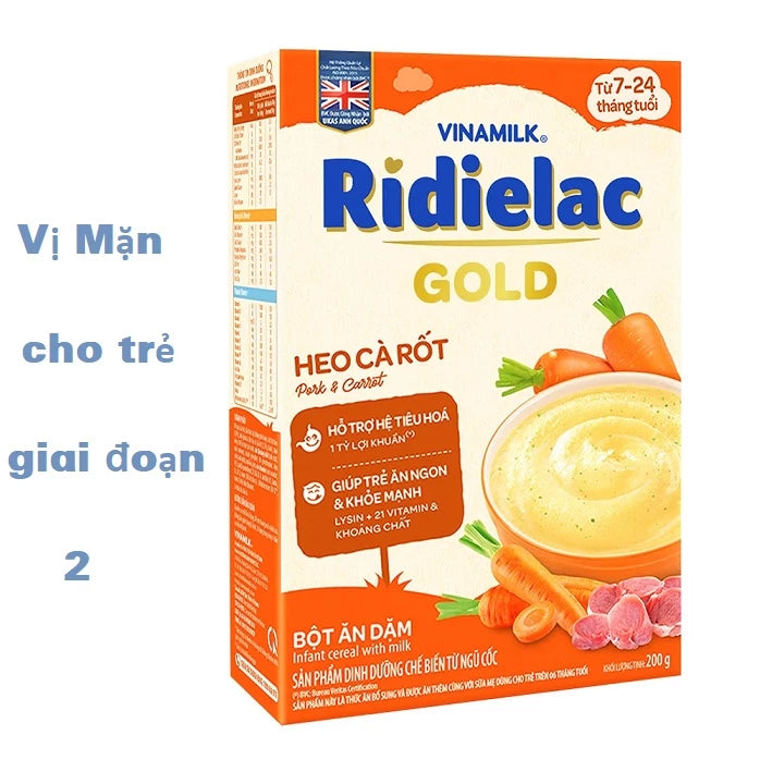 RIDIELAC Gold Vinamilk baby cereal powder with all flavors (200g paper box)