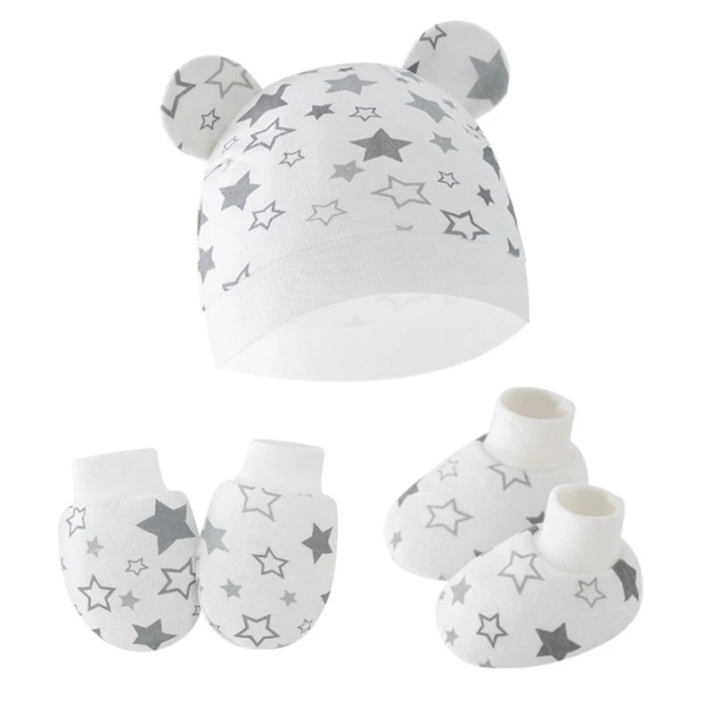 Baby Hat + Gloves Hat + Foot Cover Cotton Newborn Nightcap Unisex Boys Girls