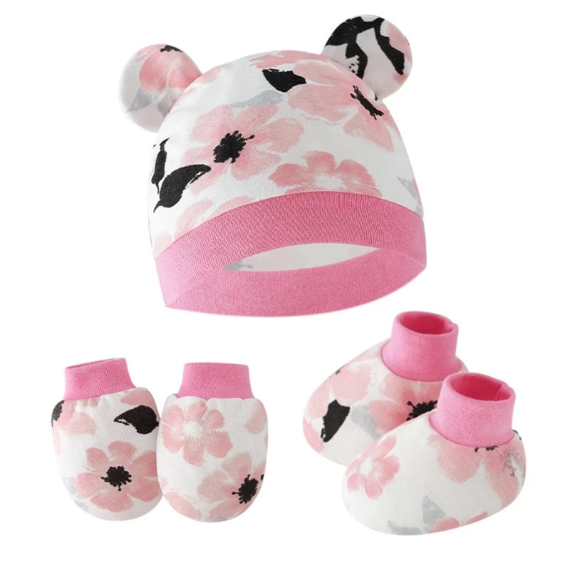 Baby Hat + Gloves Hat + Foot Cover Cotton Newborn Nightcap Unisex Boys Girls