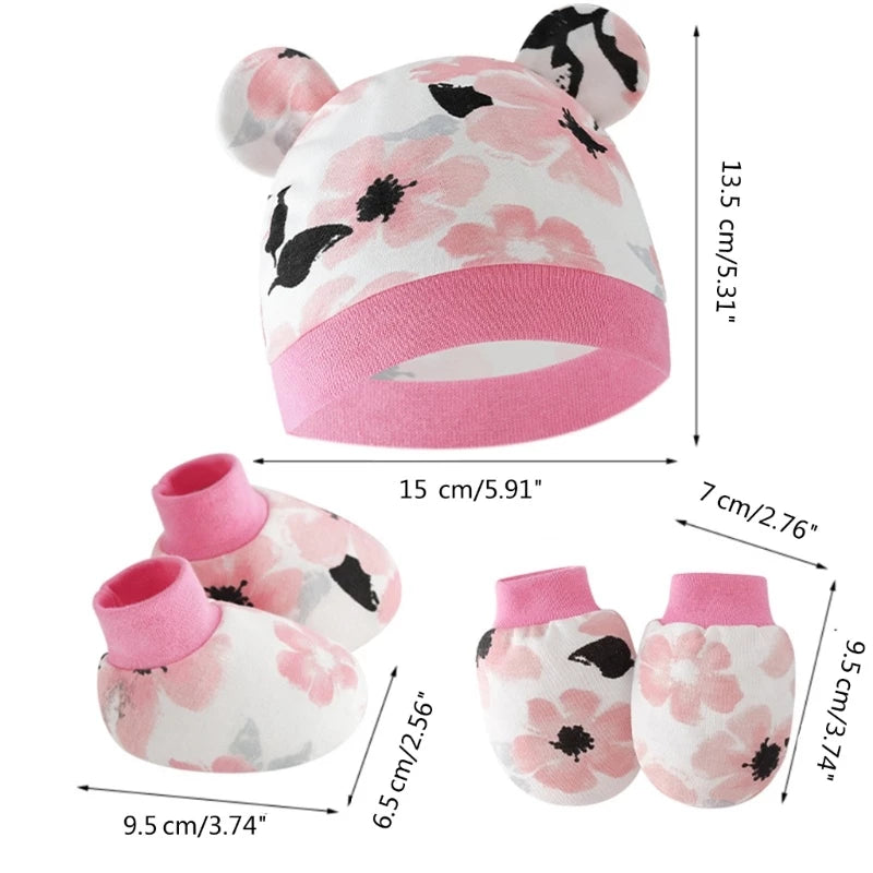 Baby Hat + Gloves Hat + Foot Cover Cotton Newborn Nightcap Unisex Boys Girls
