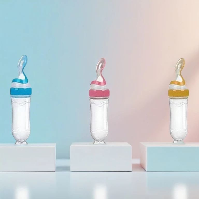 Youkebei 120ml Silicone Baby Feeding Spoon Bottle, With Volume Marking, Easy To Feed Porridge, Powder, Milk