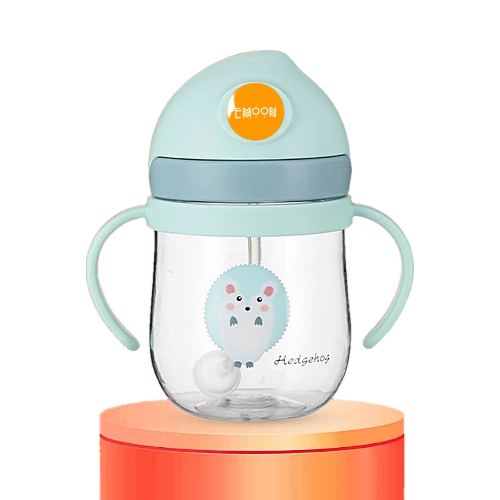 Emoon 250ml baby drinking bottle, soft silicone straw with anti-choking valve, safe material for babies, with replacement tube