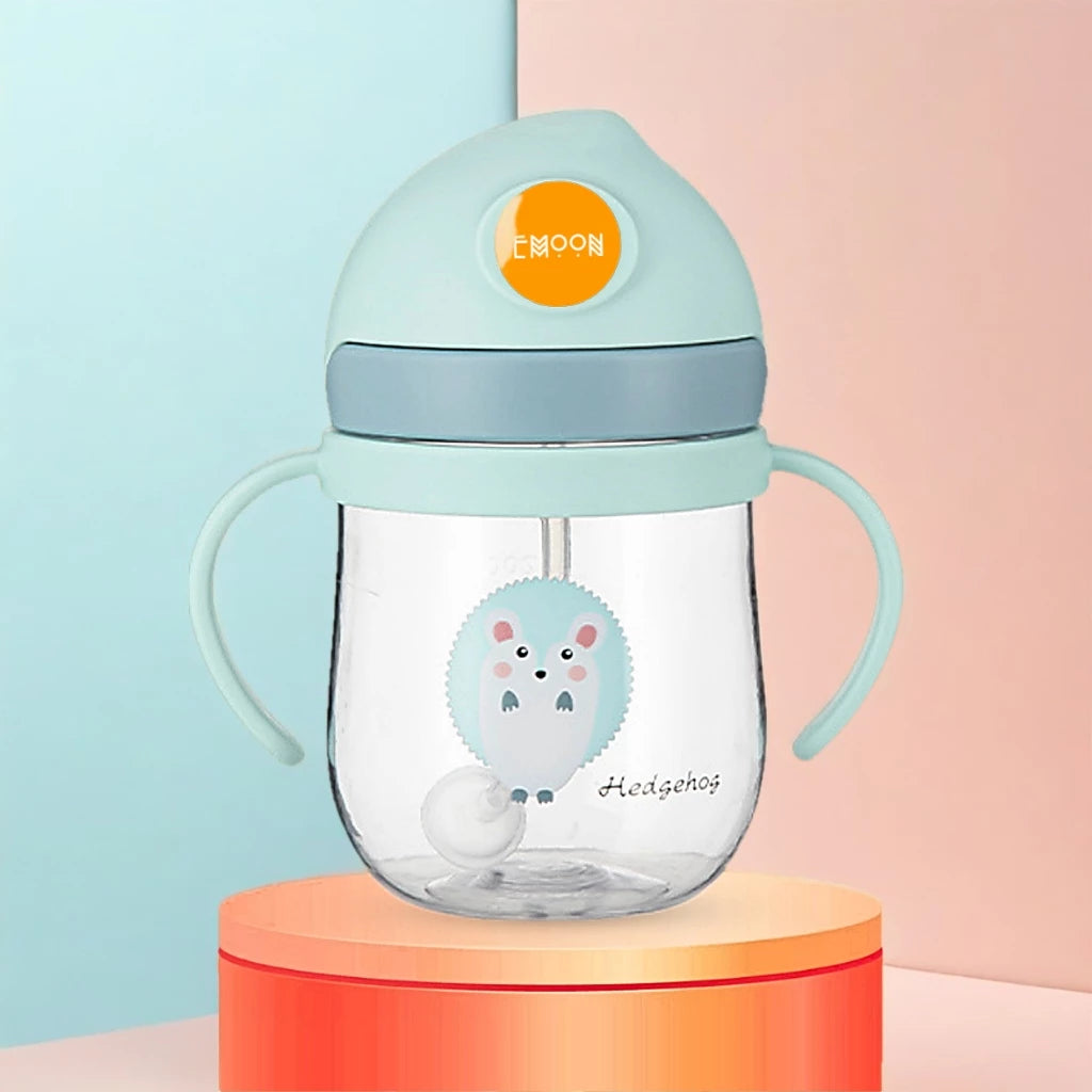 Emoon 250ml baby drinking bottle, soft silicone straw with anti-choking valve, safe material for babies, with replacement tube