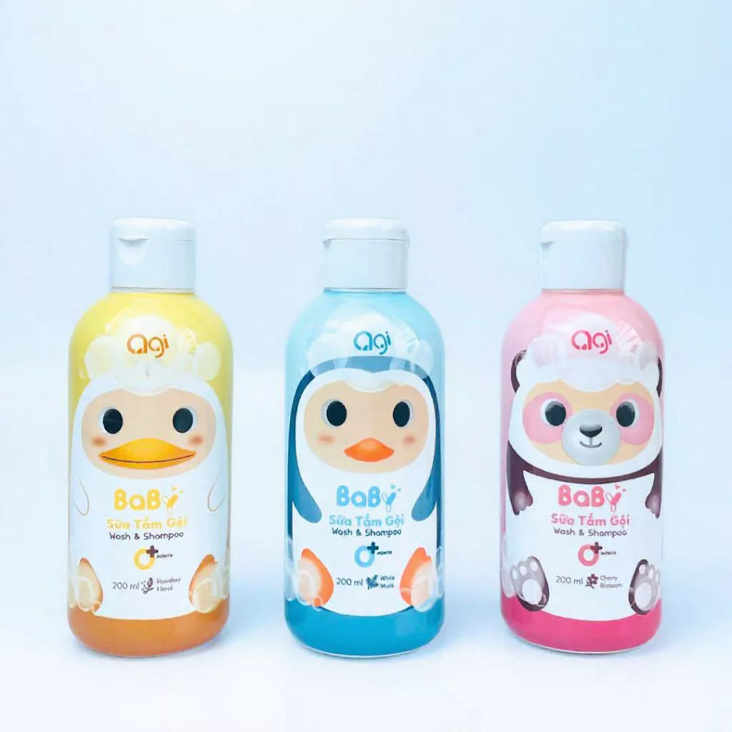 Agi 200/700ml shower gel and shampoo - 2 in 1 full body shower gel for babies, safe and gentle