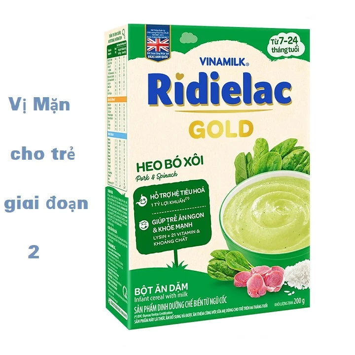 RIDIELAC Gold Vinamilk baby cereal powder with all flavors (200g paper box)