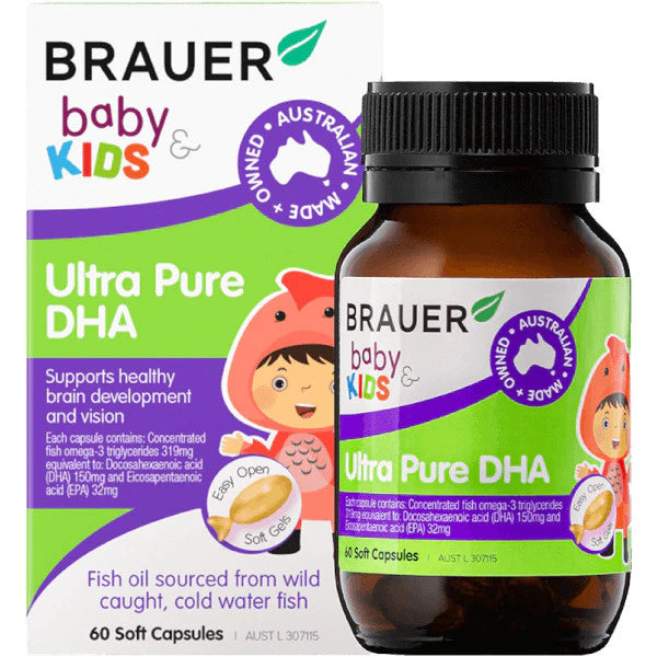 BRAUER Baby & Kids Ultra Pure DHA tablets help develop the brain and eyes of children from 7 months (60 tablets)