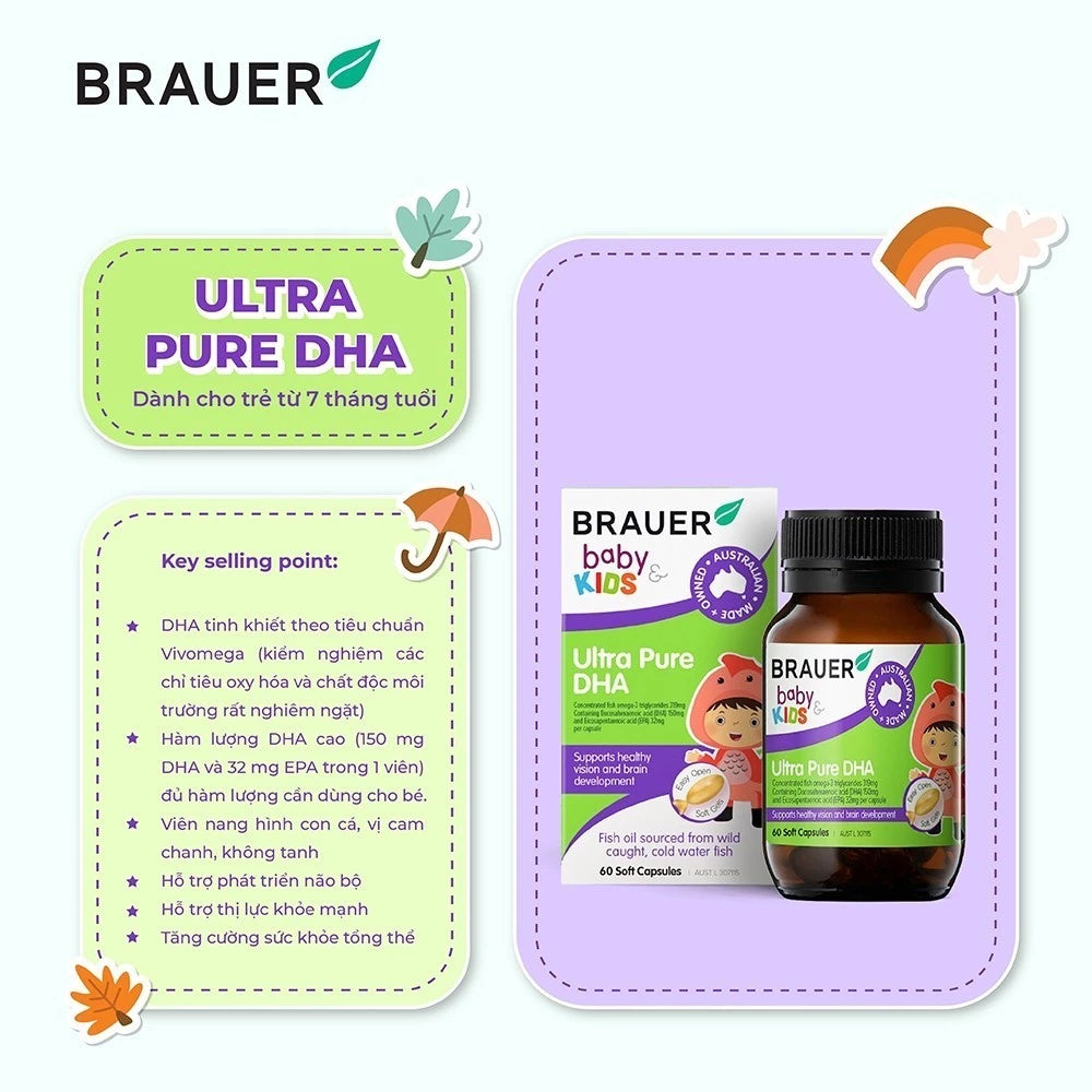BRAUER Baby & Kids Ultra Pure DHA tablets help develop the brain and eyes of children from 7 months (60 tablets)