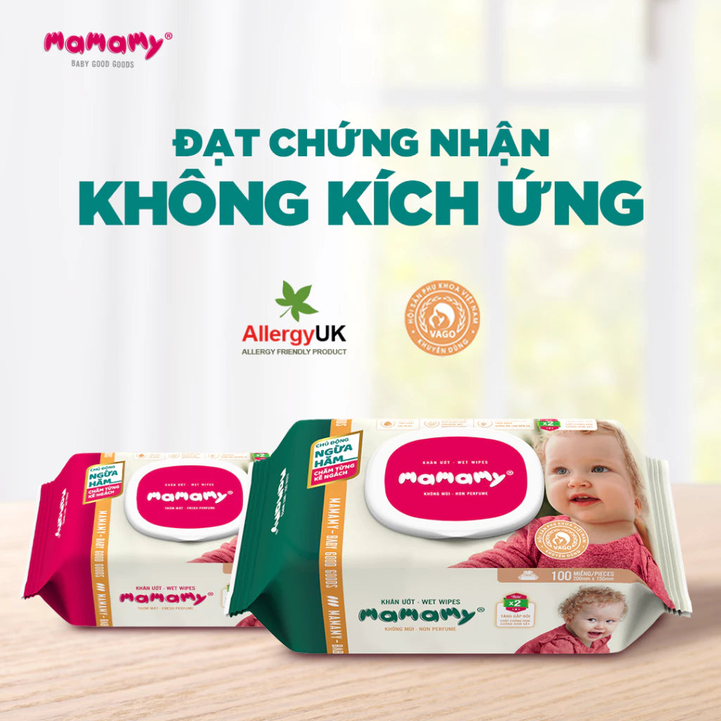 Mamamy premium wet wipes for babies, pack of 100 sheets, natural fiber, double folded to prevent diaper rash, soft, durable and extremely clean