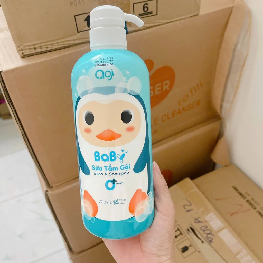 Agi 200/700ml shower gel and shampoo - 2 in 1 full body shower gel for babies, safe and gentle