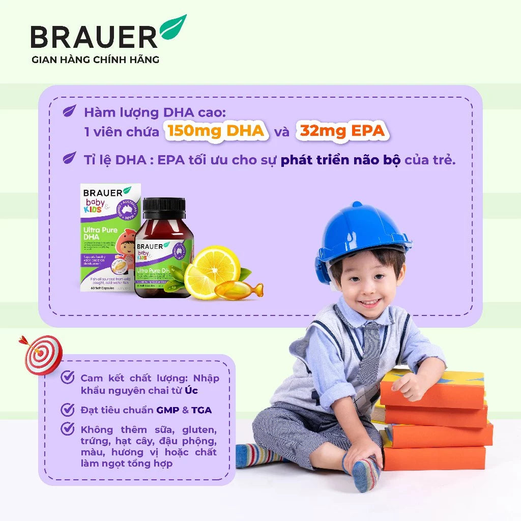 BRAUER Baby & Kids Ultra Pure DHA tablets help develop the brain and eyes of children from 7 months (60 tablets)