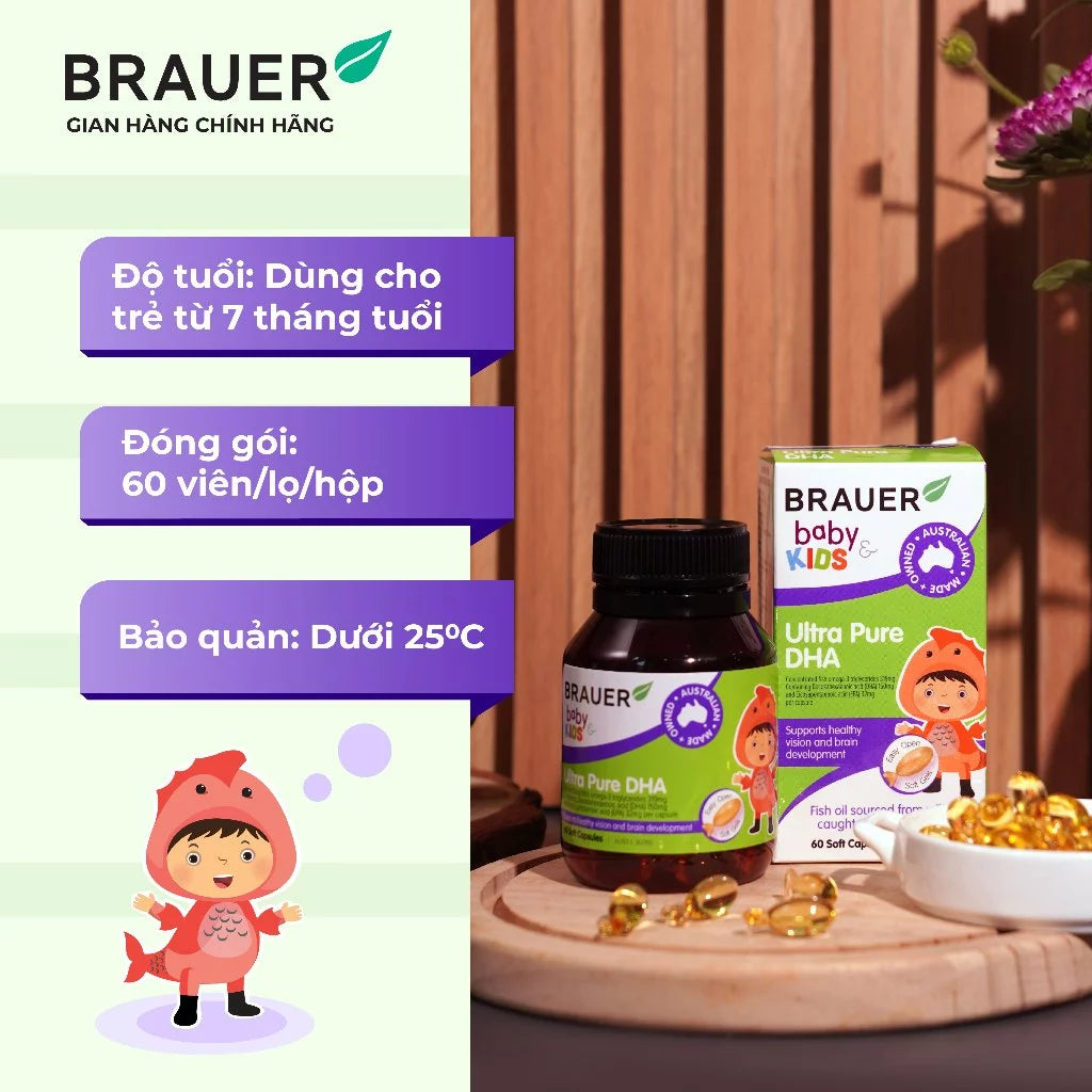 BRAUER Baby & Kids Ultra Pure DHA tablets help develop the brain and eyes of children from 7 months (60 tablets)