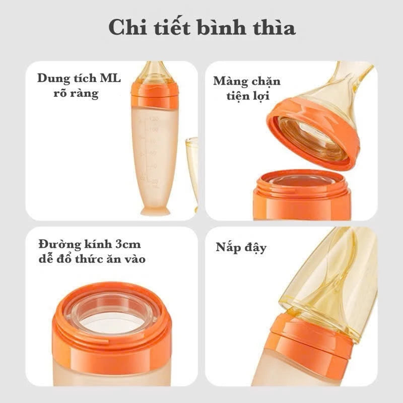 Youkebei 120ml Silicone Baby Feeding Spoon Bottle, With Volume Marking, Easy To Feed Porridge, Powder, Milk