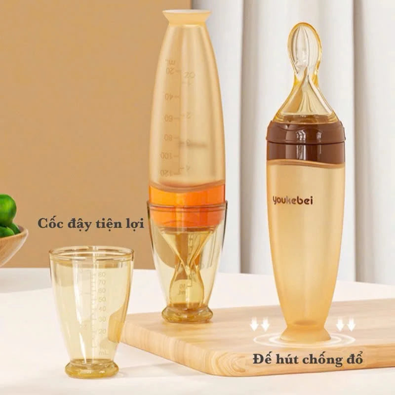 Youkebei 120ml Silicone Baby Feeding Spoon Bottle, With Volume Marking, Easy To Feed Porridge, Powder, Milk