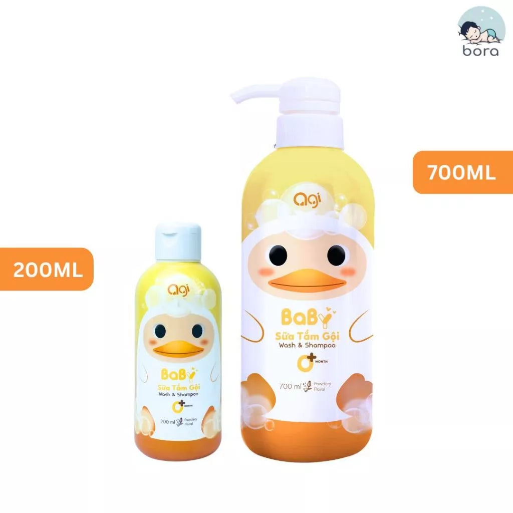Agi 200/700ml shower gel and shampoo - 2 in 1 full body shower gel for babies, safe and gentle