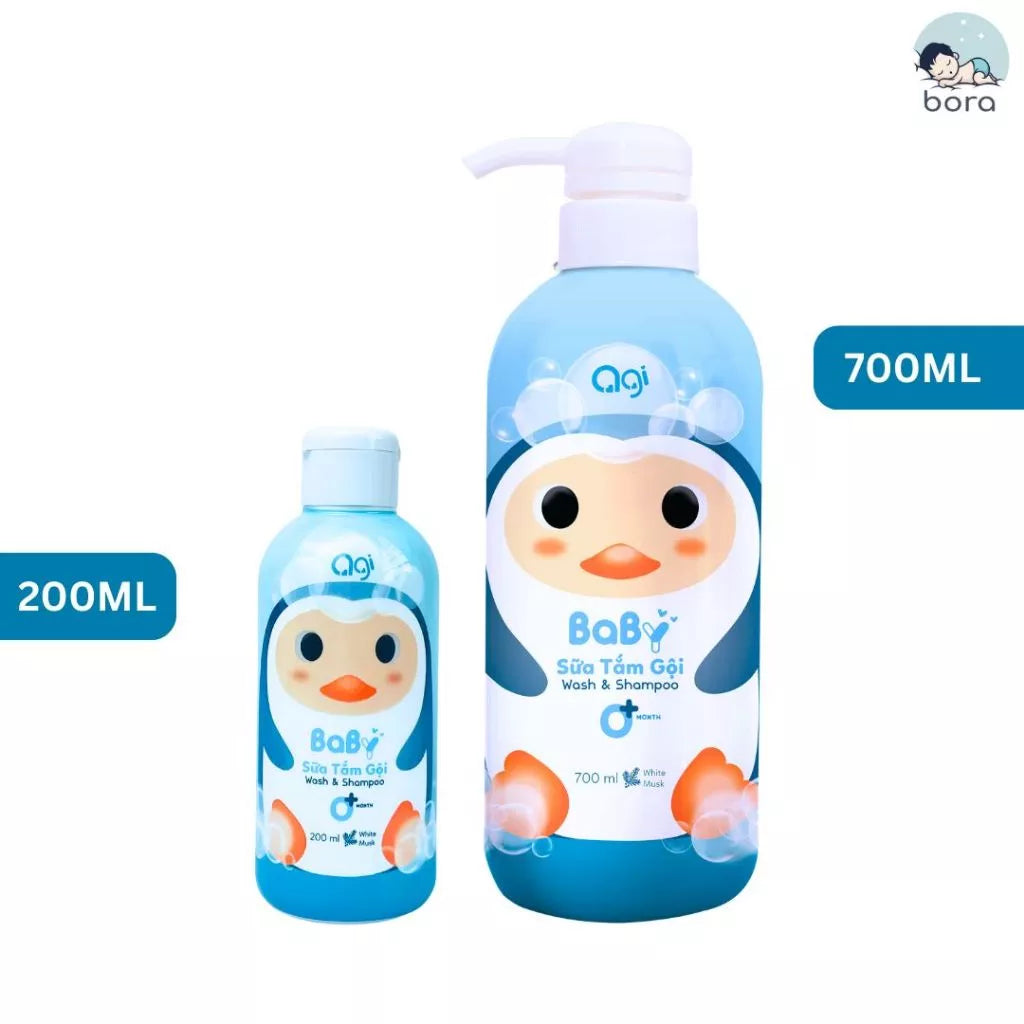 Agi 200/700ml shower gel and shampoo - 2 in 1 full body shower gel for babies, safe and gentle