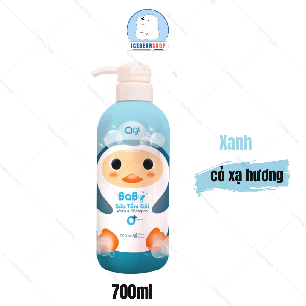 Agi 200/700ml shower gel and shampoo - 2 in 1 full body shower gel for babies, safe and gentle