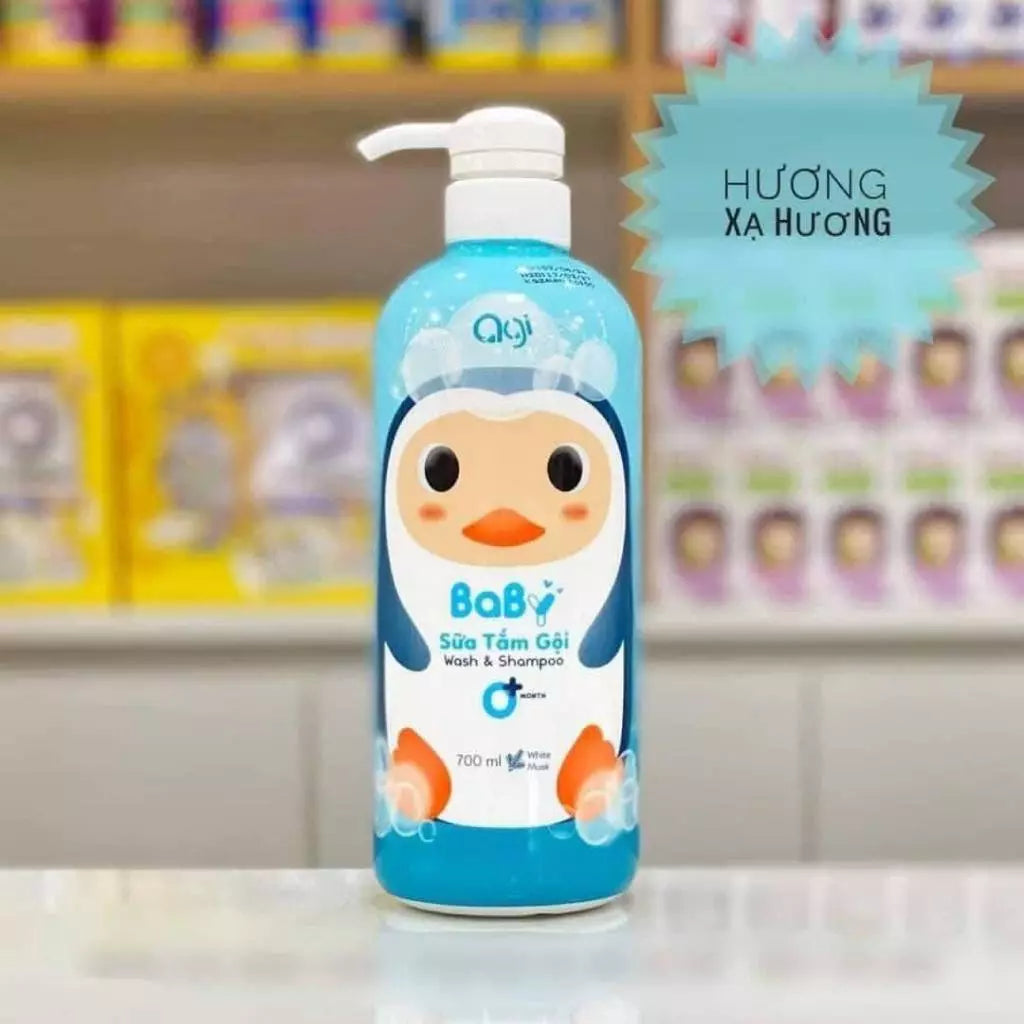 Agi 200/700ml shower gel and shampoo - 2 in 1 full body shower gel for babies, safe and gentle