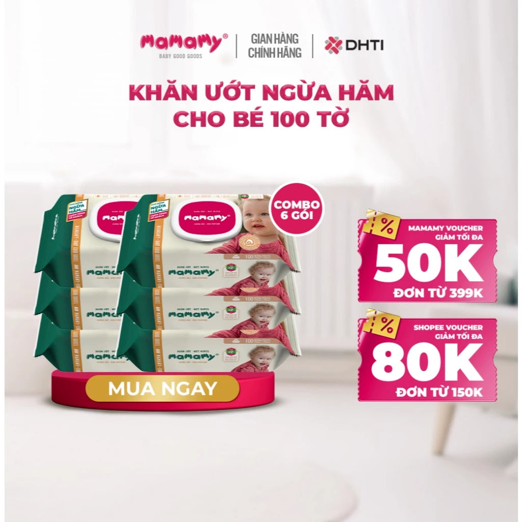Mamamy premium wet wipes for babies, pack of 100 sheets, natural fiber, double folded to prevent diaper rash, soft, durable and extremely clean
