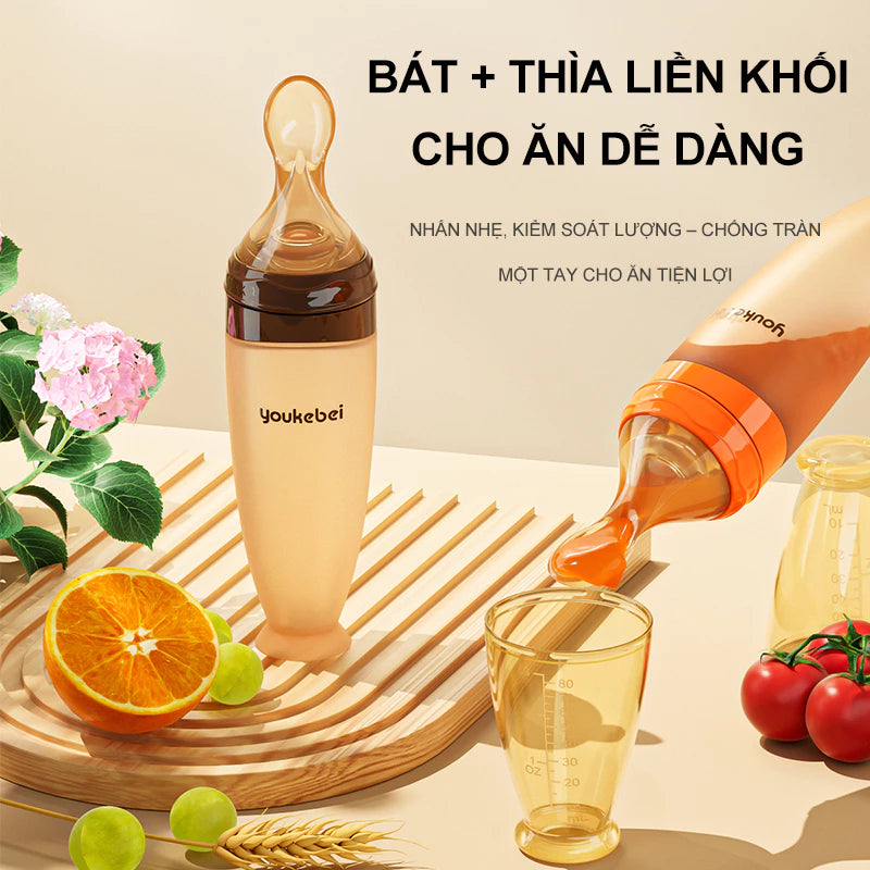 Youkebei 120ml Silicone Baby Feeding Spoon Bottle, With Volume Marking, Easy To Feed Porridge, Powder, Milk