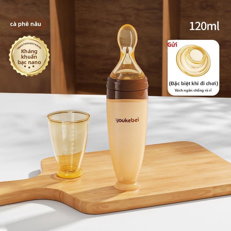 Youkebei 120ml Silicone Baby Feeding Spoon Bottle, With Volume Marking, Easy To Feed Porridge, Powder, Milk